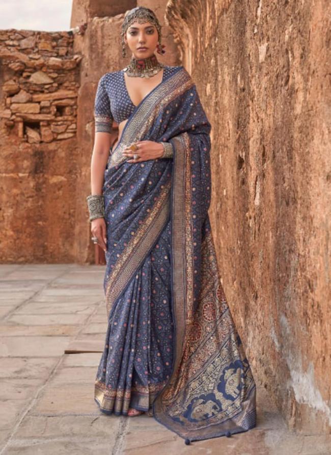 Viscose Silk Light Blue Traditional Wear Kalamkari Print Saree